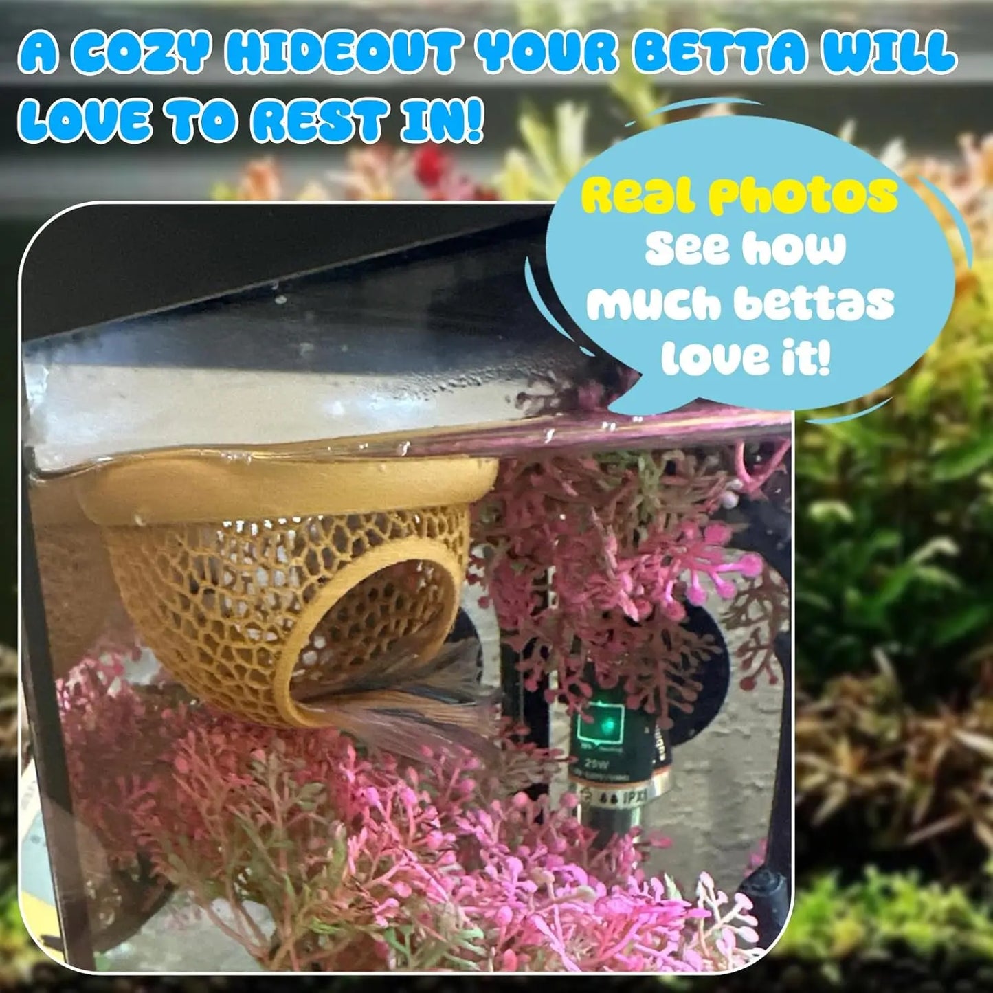 Floating Betta & Shrimp Cave - Printed Aquarium Hammock, Feeder & Rest Spot - Floating Betta Log & Cave Decor for Nano Tanks, Corydoras, Shrimp & Small Fish - Safe PLA, Pending