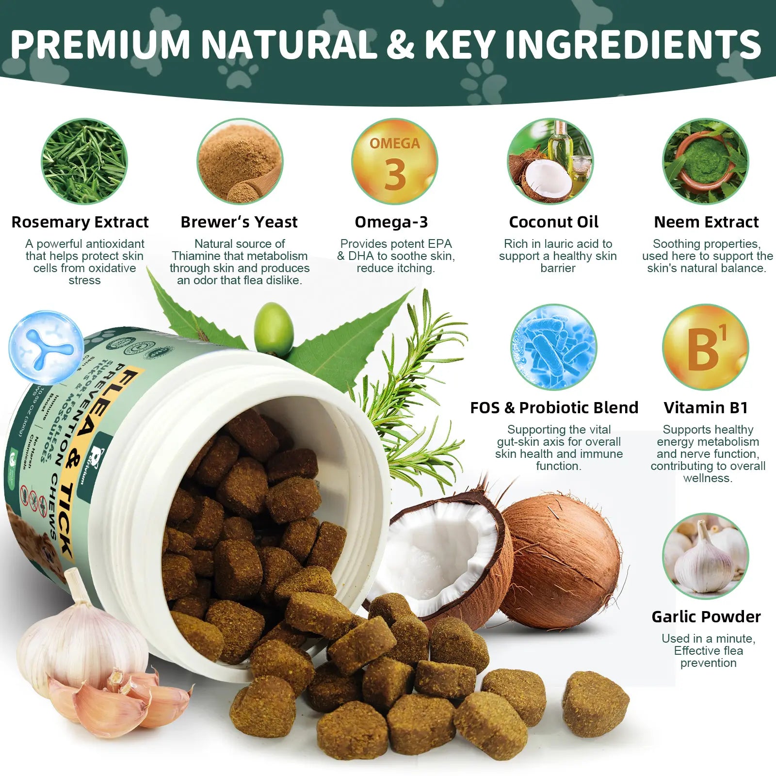 Dog Flea & Tick Support Soft Chews - Natural Oral Supplement - Suitable for All Breeds & Sizes - 150 Chicken Treats