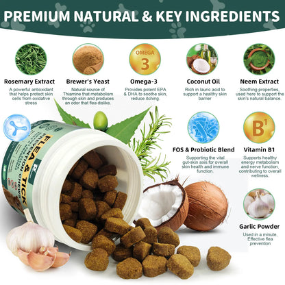 Dog Flea & Tick Support Soft Chews - Natural Oral Supplement - Suitable for All Breeds & Sizes - 150 Chicken Treats