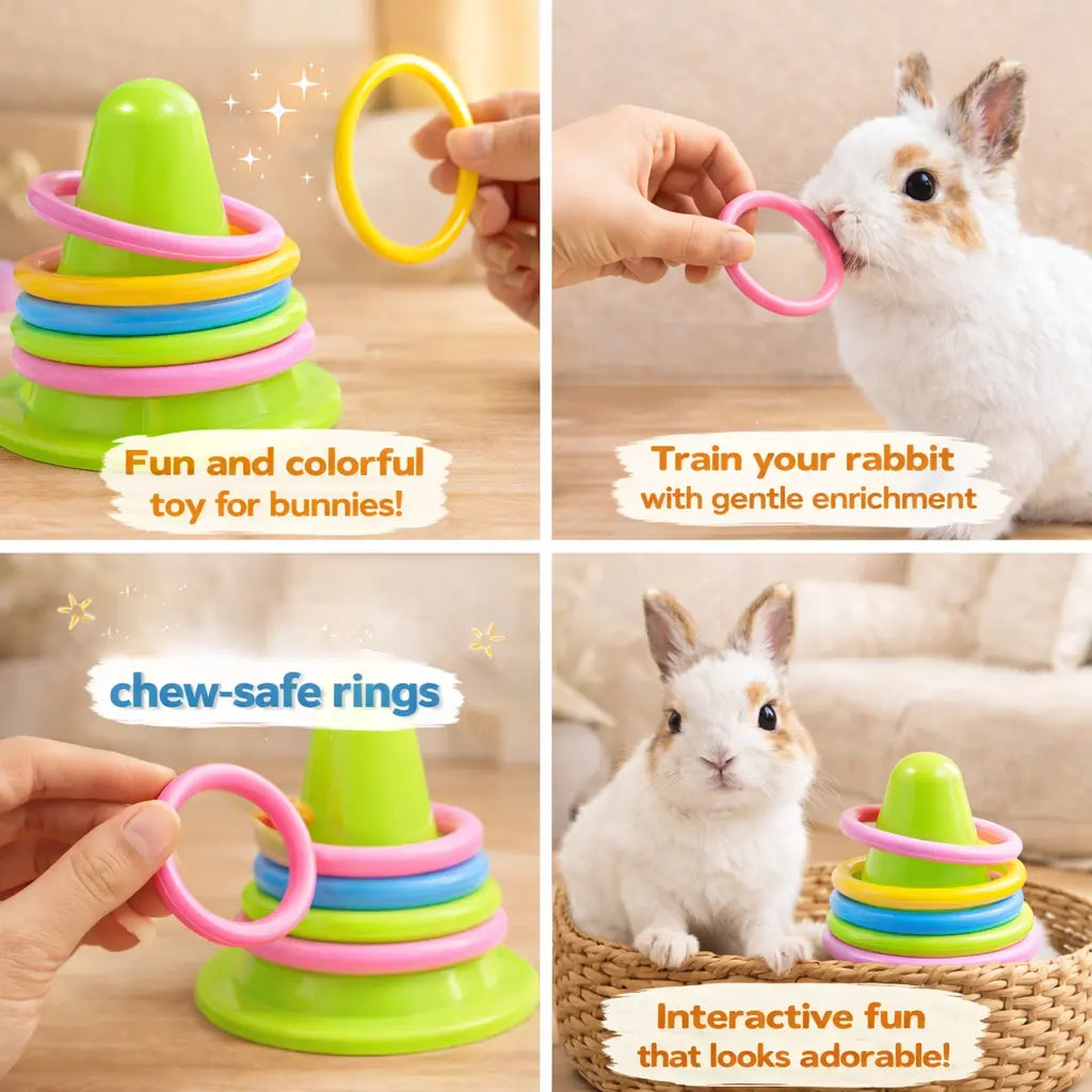 Interactive Rabbit Toy, Durable Plastic Ice Cream Tub with Colorful Rings Toy, Batteryless Chew Toy for Boredom Relief of Bunny and Guinea Pig