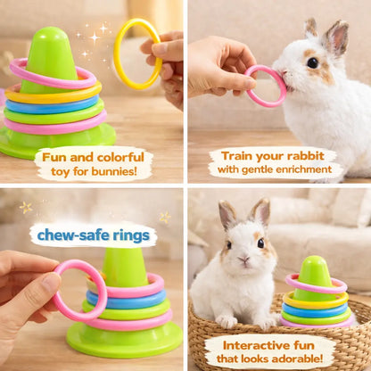 Interactive Rabbit Toy, Durable Plastic Ice Cream Tub with Colorful Rings Toy, Batteryless Chew Toy for Boredom Relief of Bunny and Guinea Pig