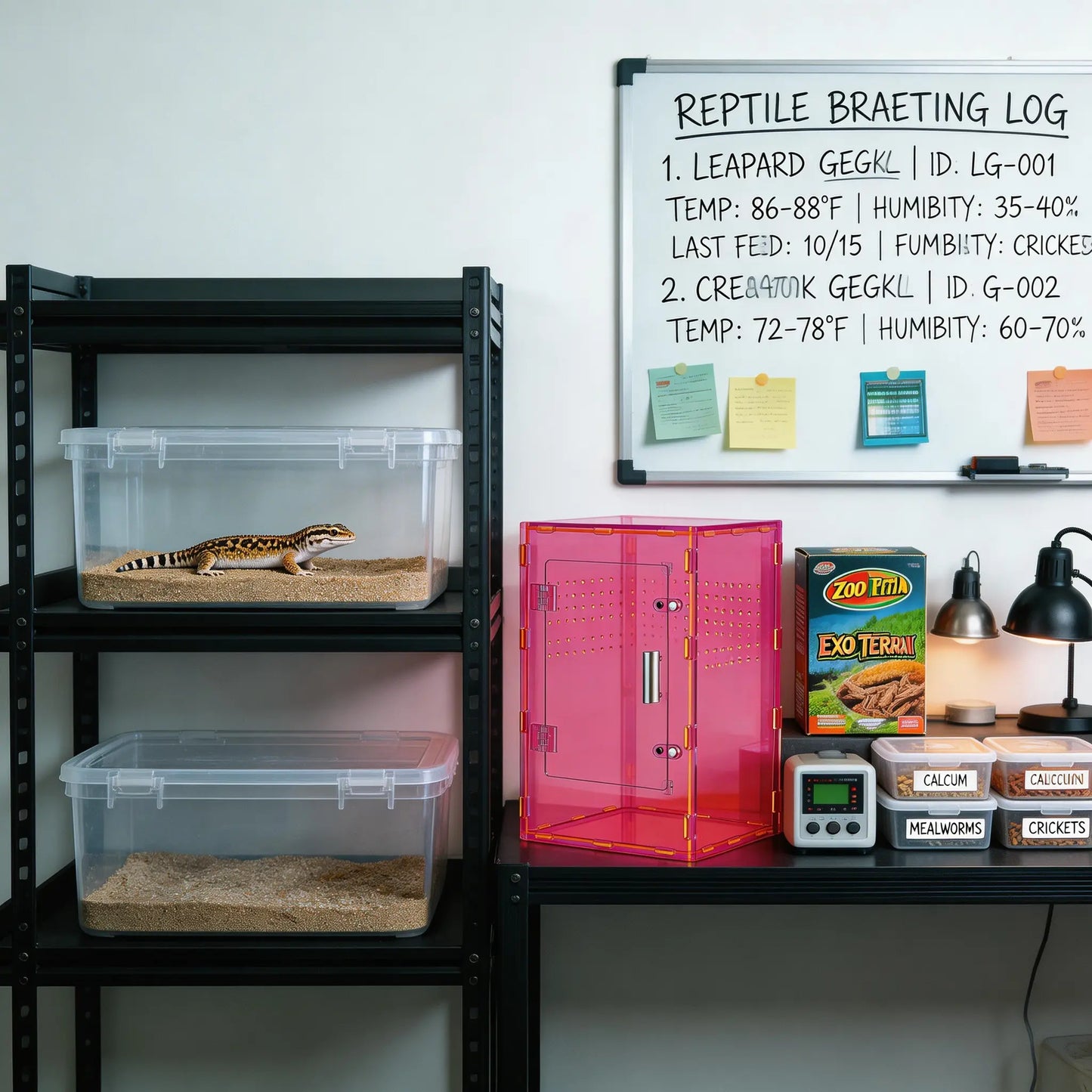 8X8X12 Acrylic Reptile Tank Cyberpunk Pink Terrarium Enclosure for Crested Geckos & Small Pets with Tropical Rainforest Inspired Design