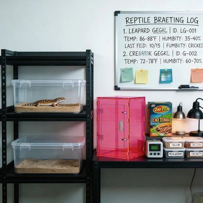 8X8X12 Acrylic Reptile Tank Cyberpunk Pink Terrarium Enclosure for Crested Geckos & Small Pets with Tropical Rainforest Inspired Design