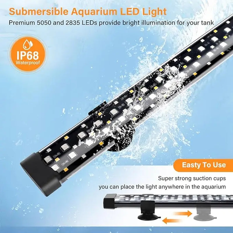 Hygger Submersible LED Aquarium Light, 24/7 Mode Fish Tank Light with 5 Rows Beads, with Timer 9 Colors and Adjustable Brightness, Full Spectrum IP68 Waterproof Light for Fish Tank 8-54In