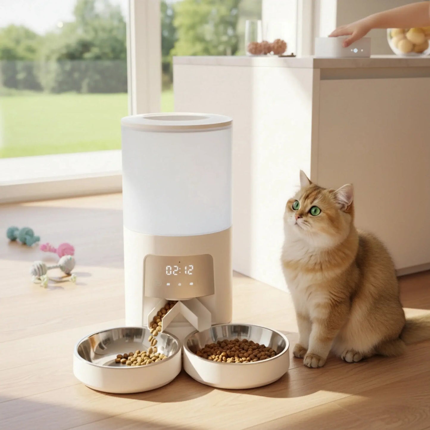 Automatic Cat Feeder, Timed Cat Food Dispenser with APP Control, 10S Voice Recorder, Dual Power Supply, 2.4G Wifi Indoor Programmable Pet Feeder with Desiccant for Small Cats and Dogs