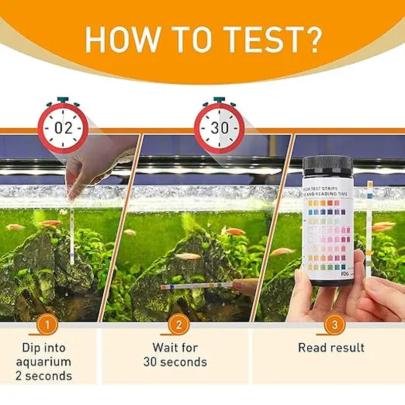 8-In-1 Aquarium Test Strips 50&100Ct Fast Water Testing for Fish Tankammonia Nitrate PH Ammonia, Alkalinity, Hardness, Chlorine, Etc.
