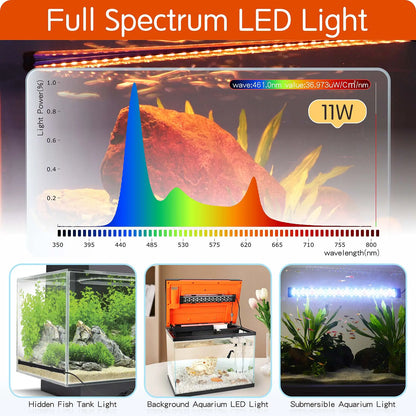 Hygger Submersible LED Aquarium Light, 24/7 Mode Fish Tank Light with 5 Rows Beads, with Timer 9 Colors and Adjustable Brightness, Full Spectrum IP68 Waterproof Light for Fish Tank 8-54In