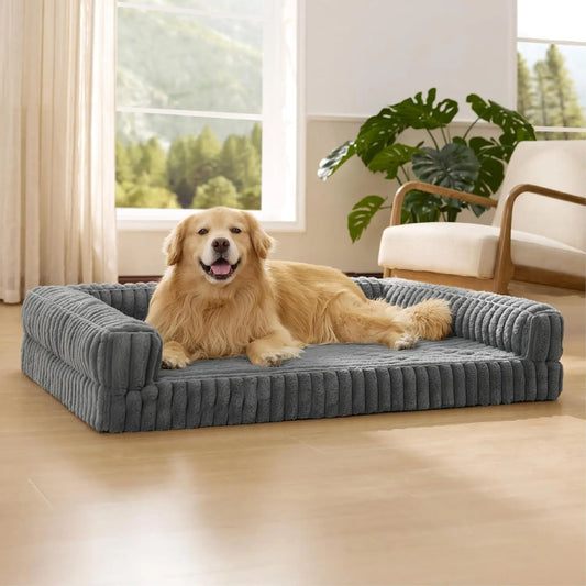 Bedsure Comfyfleece Orthopedic Dog Beds for Extra Large Dogs, Waterproof Memory Foam Pet Bed with Sides, Non-Slip and Egg-Crate Foam Big Dog Couch Sofa with Washable Removable Corduroy Cover