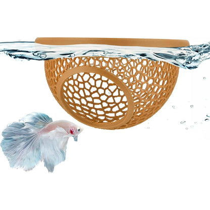 Floating Betta & Shrimp Cave - Printed Aquarium Hammock, Feeder & Rest Spot - Floating Betta Log & Cave Decor for Nano Tanks, Corydoras, Shrimp & Small Fish - Safe PLA, Pending