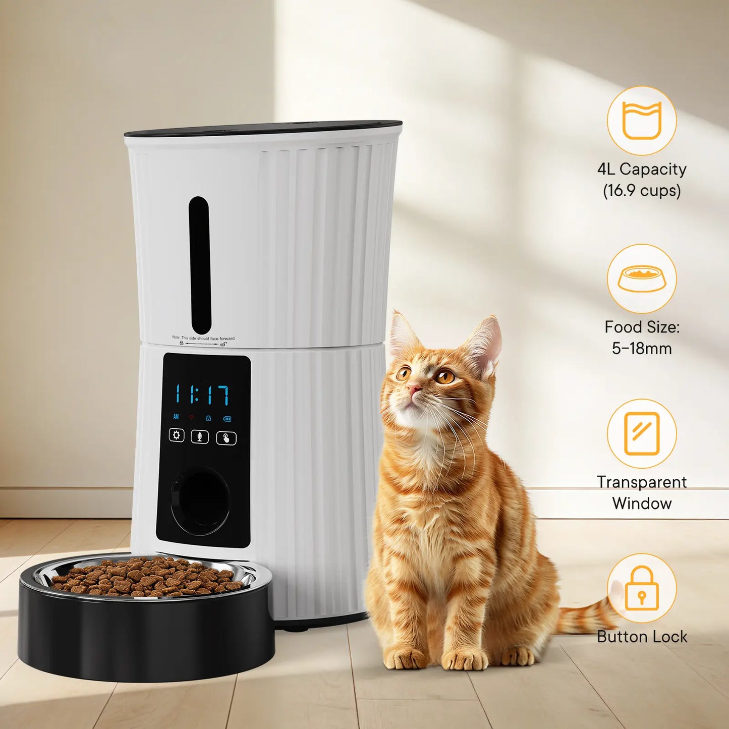 Automatic Cat Feeder, Timed Cat Food Dispenser with APP Control, 10S Voice Recorder, Dual Power Supply, 2.4G Wifi Indoor Programmable Pet Feeder with Desiccant for Small Cats and Dogs