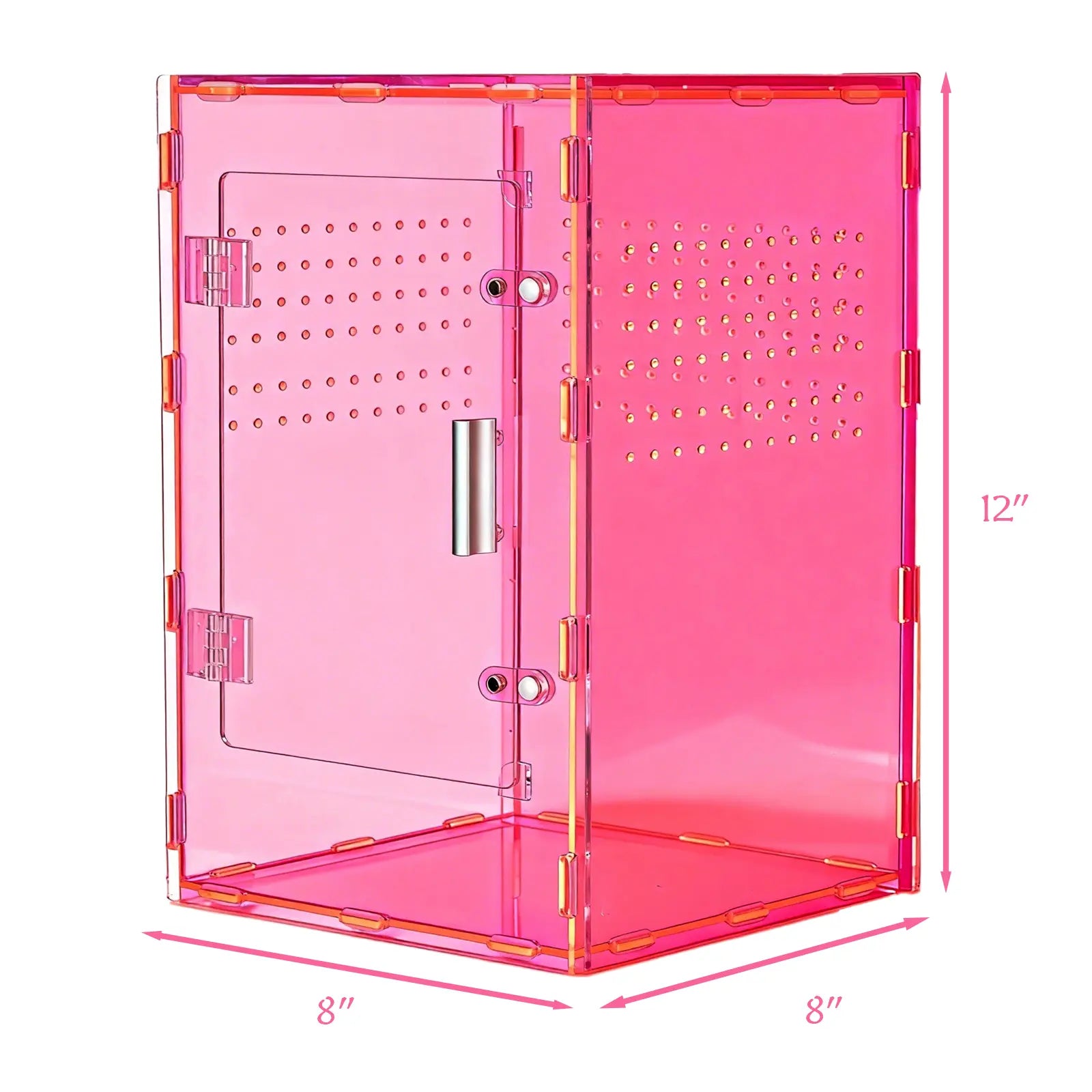 8X8X12 Acrylic Reptile Tank Cyberpunk Pink Terrarium Enclosure for Crested Geckos & Small Pets with Tropical Rainforest Inspired Design