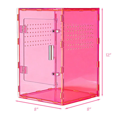 8X8X12 Acrylic Reptile Tank Cyberpunk Pink Terrarium Enclosure for Crested Geckos & Small Pets with Tropical Rainforest Inspired Design