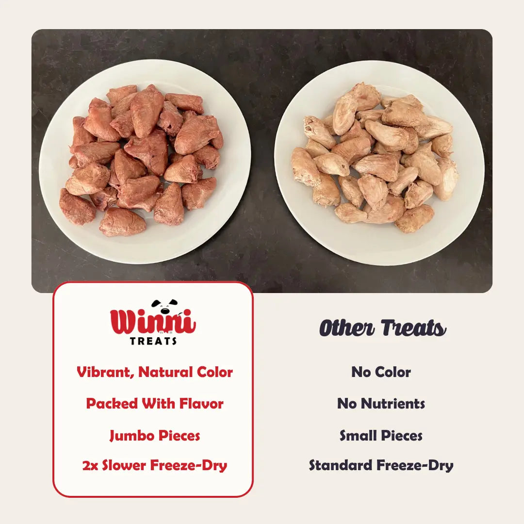 Winni Treats Freeze Dried Chicken Hearts Dog Treats - 100% Natural High Protein Snack Made in USA, Single Ingredient, Supports Strong Muscles, 3.75Oz