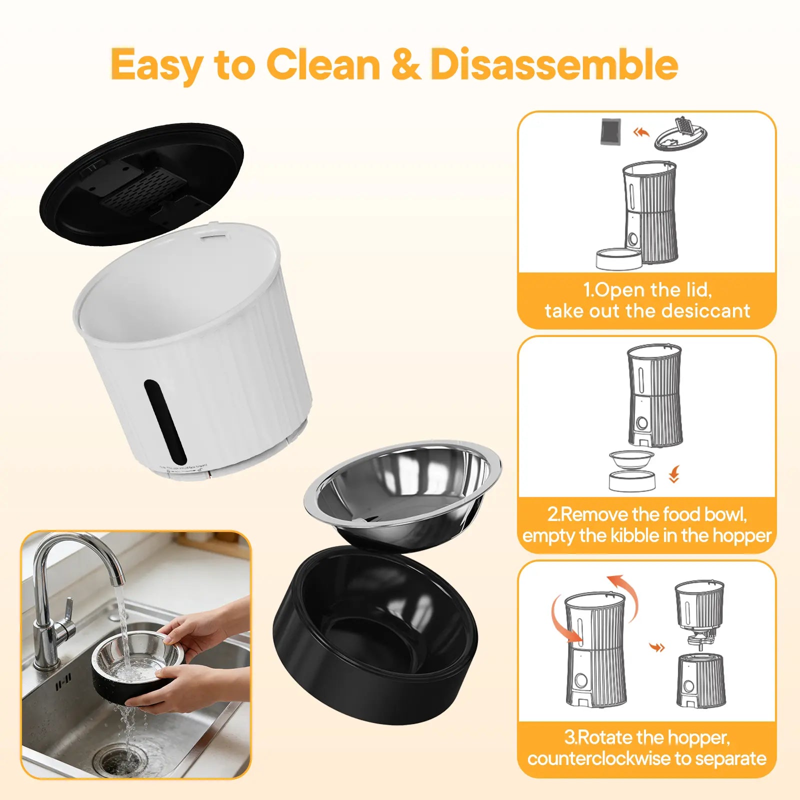 Automatic Cat Feeder, Timed Cat Food Dispenser with APP Control, 10S Voice Recorder, Dual Power Supply, 2.4G Wifi Indoor Programmable Pet Feeder with Desiccant for Small Cats and Dogs