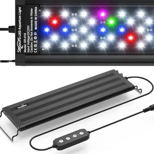 Seaoura Aquarium Light Fish Tank Light with White Blue Red Green Pink Leds Aquarium Light for Beginners - Equipped with Timer Function and 10-Speed Brightness Adjustment Fish Tank Lights Aquarium Accessories