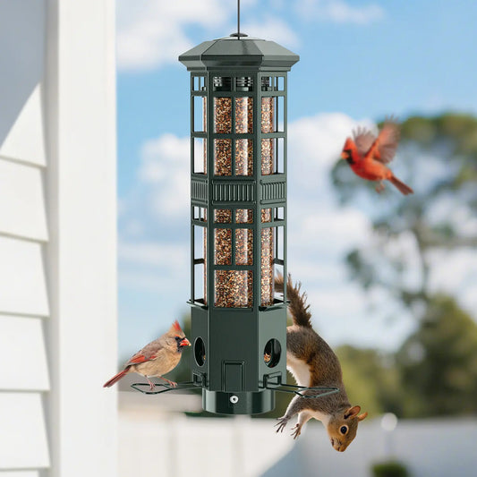 VINGUYS Squirrel-Proof Bird Feeder, Hanging Metal Mesh Outdoor Feeder, Gravity-Resistant, Squirrel-Proof Wild Bird Feeder with Finch