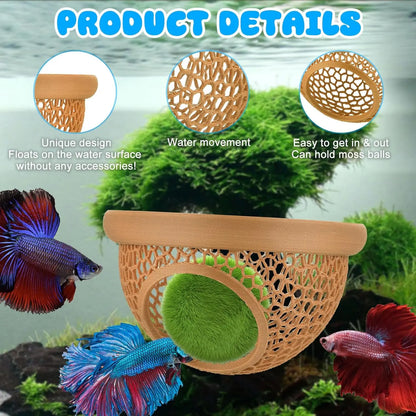 Floating Betta & Shrimp Cave - Printed Aquarium Hammock, Feeder & Rest Spot - Floating Betta Log & Cave Decor for Nano Tanks, Corydoras, Shrimp & Small Fish - Safe PLA, Pending