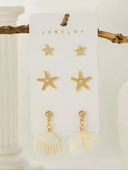 Starfish & Shell & Mermaid Design Earrings, Fashionable Jewelry for Women & Girls, Trendy All-Match & Exquisite Jewelry for Birthday Gift, High Quality Earrings