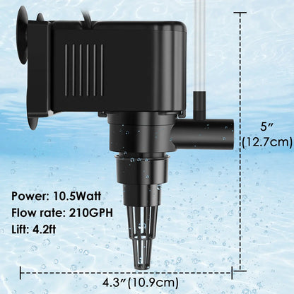Aquamiracle Aquarium Powerhead Pump Circulating Water Pump 135/210/265GPH for 10-80 Gallon Aquariums with Aerating Features
