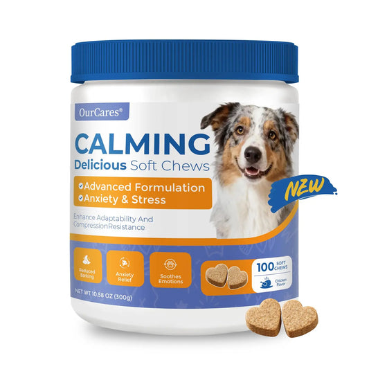 Ourcares NEW Advanced Calming Chews for Dogs (Chicken Flavor) – 100 Count | Dog Anxiety Relief Calming Treats with Chamomile, Passion Flower & Melatonin, Reduces Anxiety & Promotes Relaxation,Glb