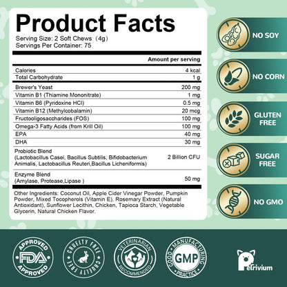 Dog Flea & Tick Support Soft Chews - Natural Oral Supplement - Suitable for All Breeds & Sizes - 150 Chicken Treats