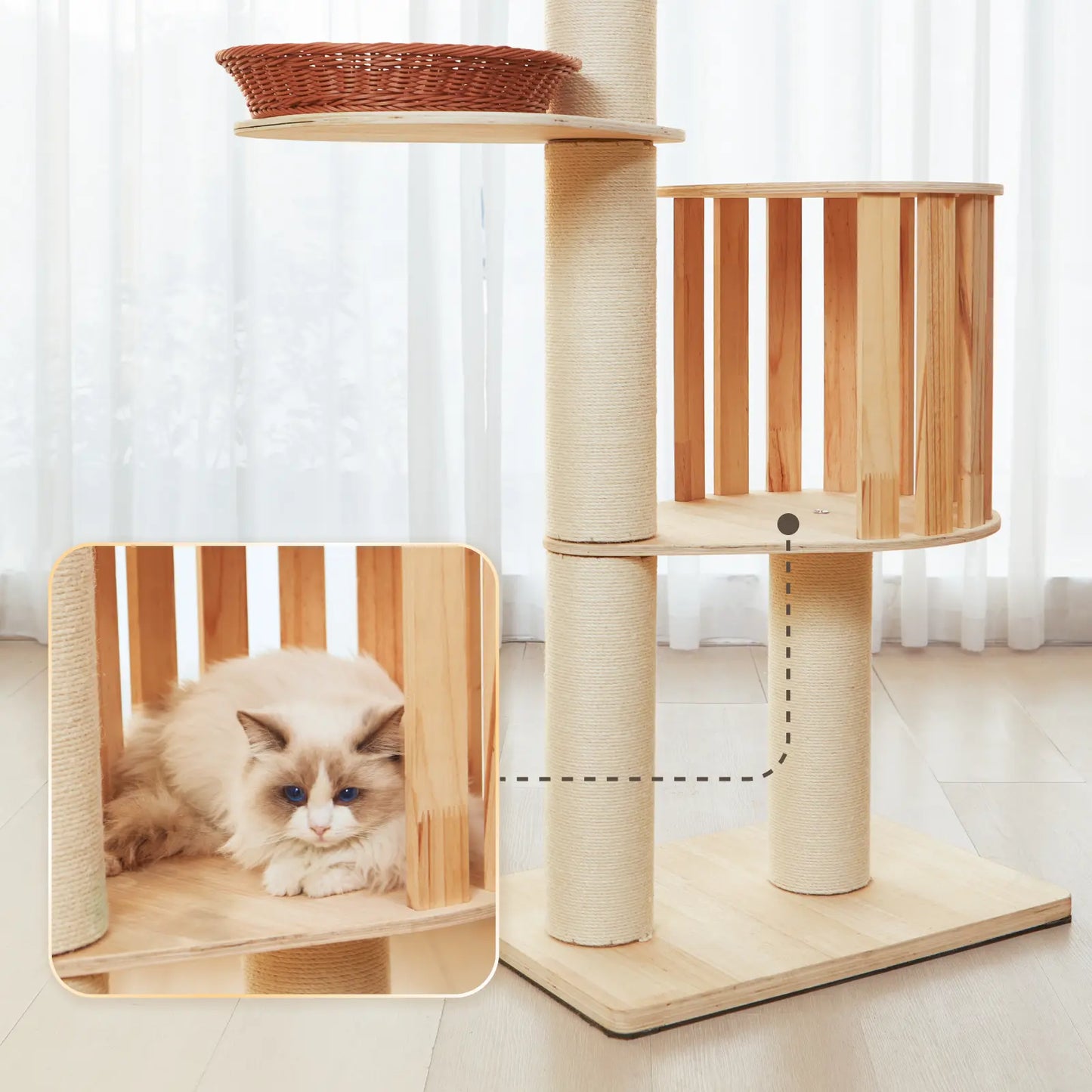 Adjustable Height Cat Tree Tower (102-118 Inches ) 5-Tier Hemp Scratching Post Indoor/Outdoor Sturdy Cat Activity Center with Perches