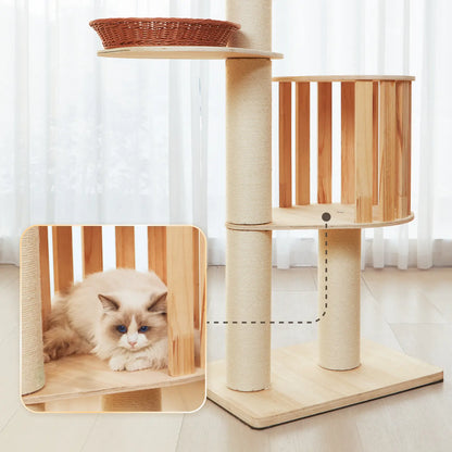 Adjustable Height Cat Tree Tower (102-118 Inches ) 5-Tier Hemp Scratching Post Indoor/Outdoor Sturdy Cat Activity Center with Perches