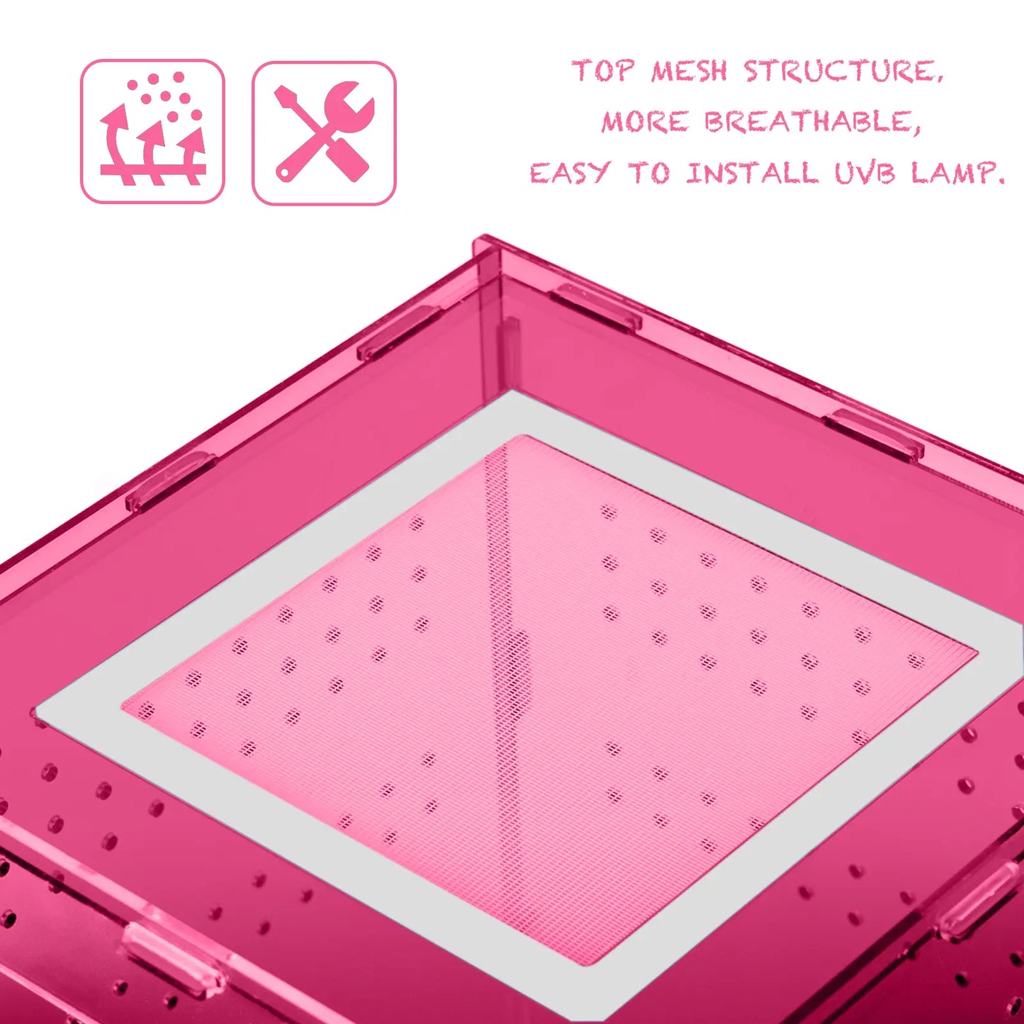 8X8X12 Acrylic Reptile Tank Cyberpunk Pink Terrarium Enclosure for Crested Geckos & Small Pets with Tropical Rainforest Inspired Design