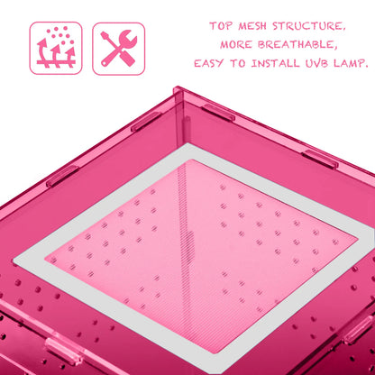 8X8X12 Acrylic Reptile Tank Cyberpunk Pink Terrarium Enclosure for Crested Geckos & Small Pets with Tropical Rainforest Inspired Design