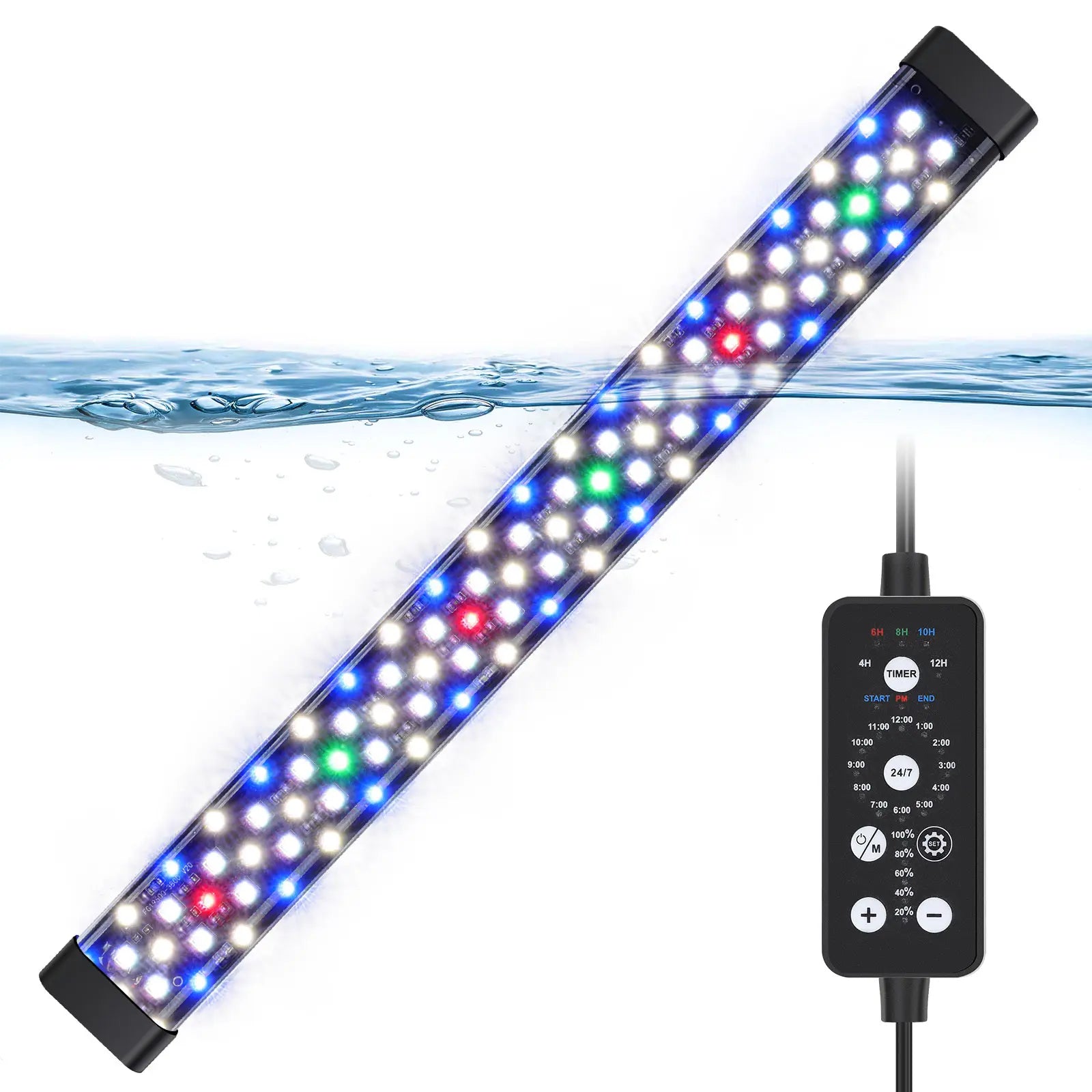 Hygger Submersible LED Aquarium Light, 24/7 Mode Fish Tank Light with 5 Rows Beads, with Timer 9 Colors and Adjustable Brightness, Full Spectrum IP68 Waterproof Light for Fish Tank 8-54In