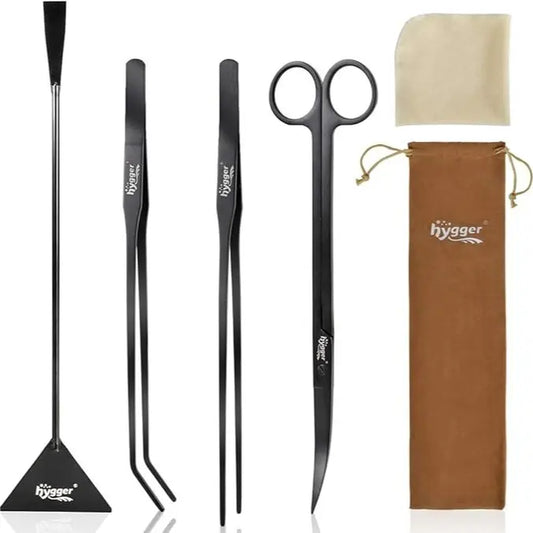 Hygger Long Stainless Steel Aquarium Aquascaping Tools Kit ， Color &Black Stainless Steel Premium Aquatic Plant Tweezers Scissors Spatula Kit for Fish Tank Starters