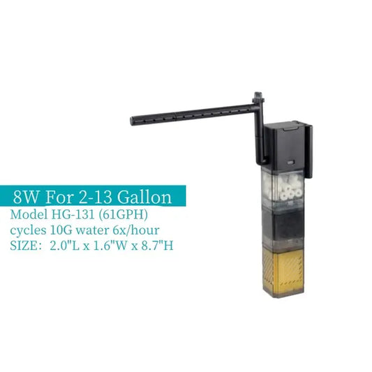 Hygger Aquarium Filter 5 in 1 Multiple Function Power Quiet Fish Tank Filter with Rainfall Aeration 3-Stages Filtration Adjustable Submersible Internal and Water Changer Fish Filter for 2 to 45 Gallon Fish Tank