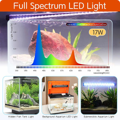 Hygger Submersible LED Aquarium Light, 24/7 Mode Fish Tank Light with 5 Rows Beads, with Timer 9 Colors and Adjustable Brightness, Full Spectrum IP68 Waterproof Light for Fish Tank 8-54In