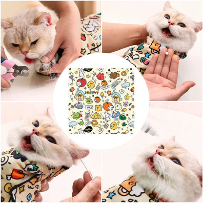 Cat Grooming Wrap Self-Adherent Cat Swaddle Burrito Wrap Anti-Bite Anti-Scratch Anti-Escape for Medicine Nail Clipping Pet Tool