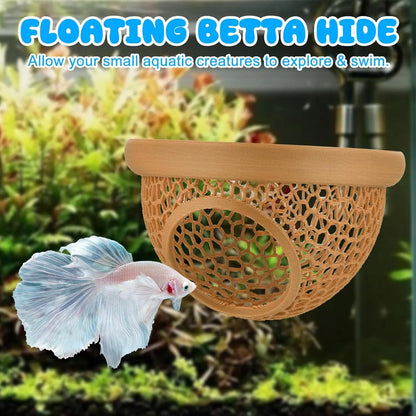 Floating Betta & Shrimp Cave - Printed Aquarium Hammock, Feeder & Rest Spot - Floating Betta Log & Cave Decor for Nano Tanks, Corydoras, Shrimp & Small Fish - Safe PLA, Pending