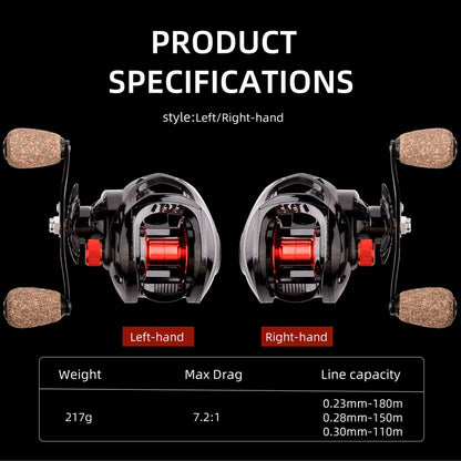 Fishing Baitcasting Reel All Metal Spool 18+1BB 10Kg/22Lb Max Drag Speed Ratio 7.2:1 Magnetic Metal Casting Pesca Fishing Reels