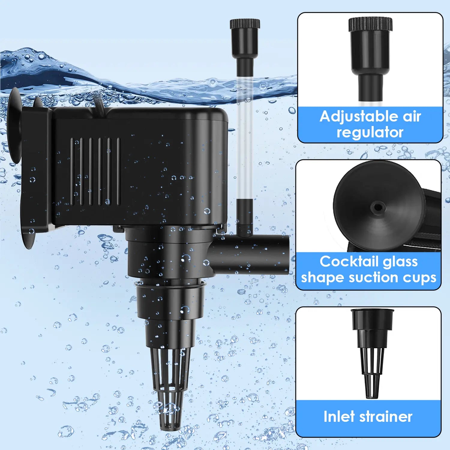 Aquamiracle Aquarium Powerhead Pump Circulating Water Pump 135/210/265GPH for 10-80 Gallon Aquariums with Aerating Features