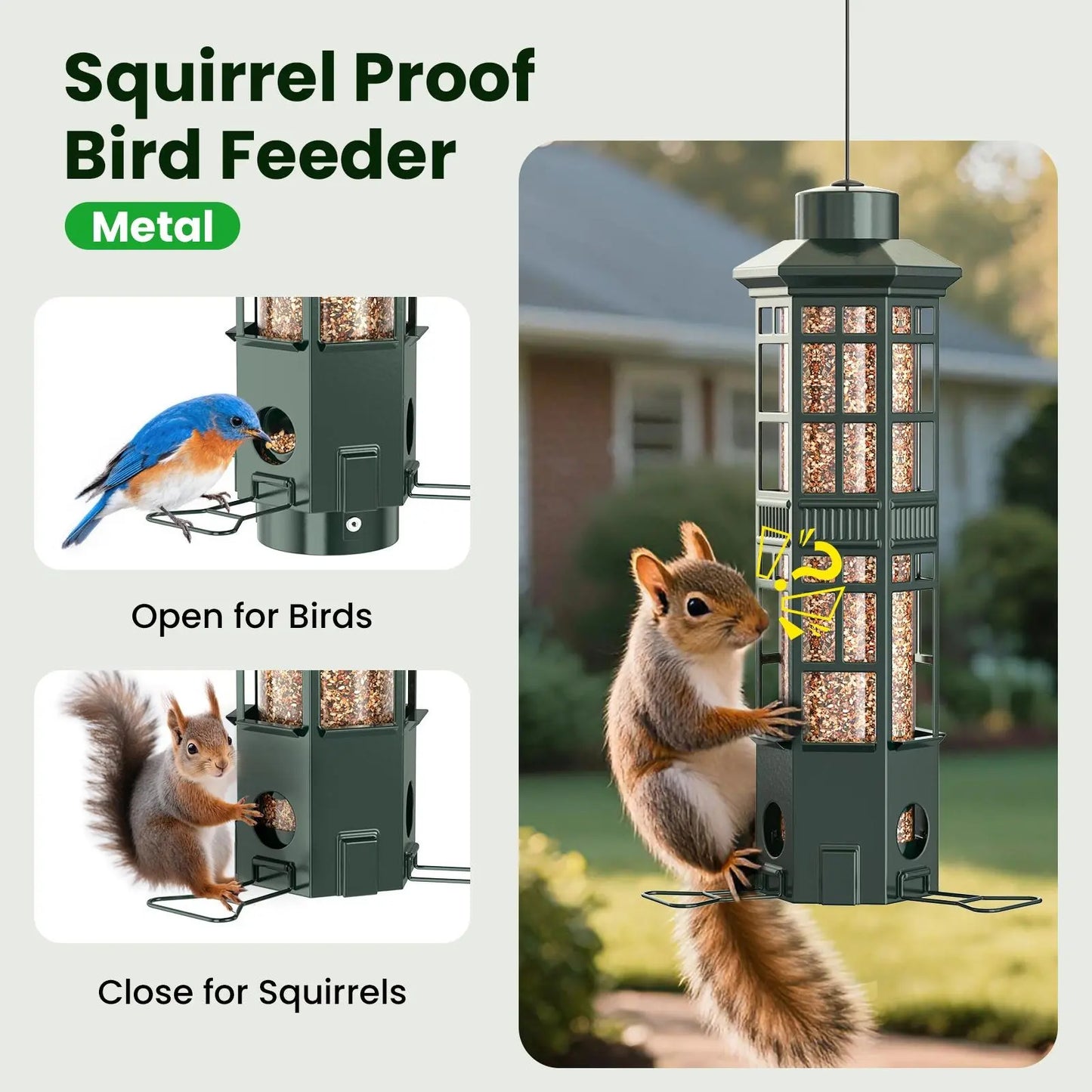 VINGUYS Squirrel-Proof Bird Feeder, Hanging Metal Mesh Outdoor Feeder, Gravity-Resistant, Squirrel-Proof Wild Bird Feeder with Finch