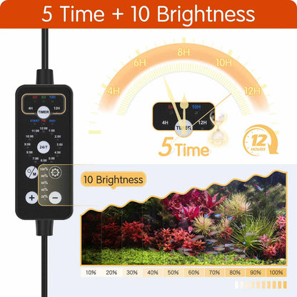 Hygger Submersible LED Aquarium Light, 24/7 Mode Fish Tank Light with 5 Rows Beads, with Timer 9 Colors and Adjustable Brightness, Full Spectrum IP68 Waterproof Light for Fish Tank 8-54In