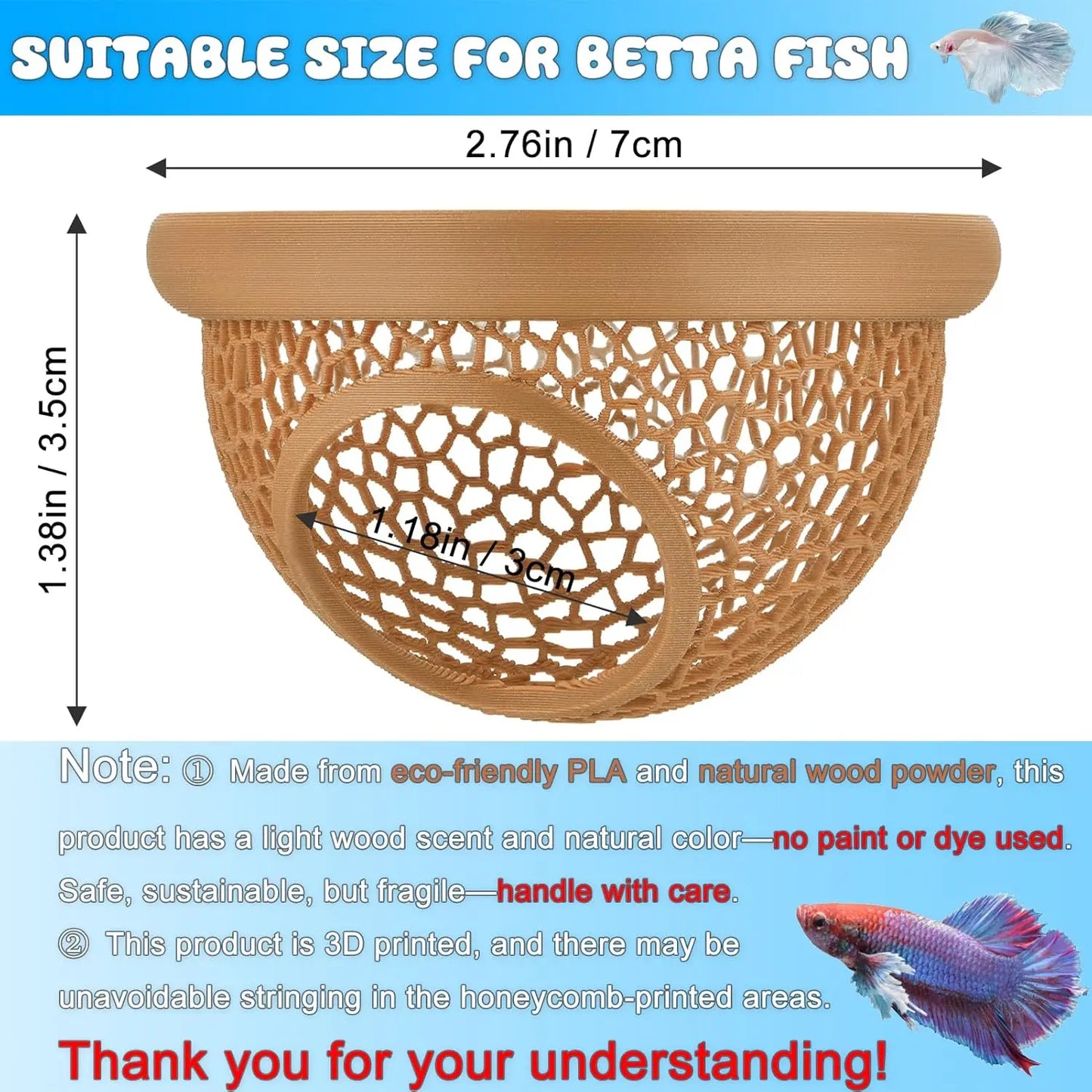 Floating Betta & Shrimp Cave - Printed Aquarium Hammock, Feeder & Rest Spot - Floating Betta Log & Cave Decor for Nano Tanks, Corydoras, Shrimp & Small Fish - Safe PLA, Pending