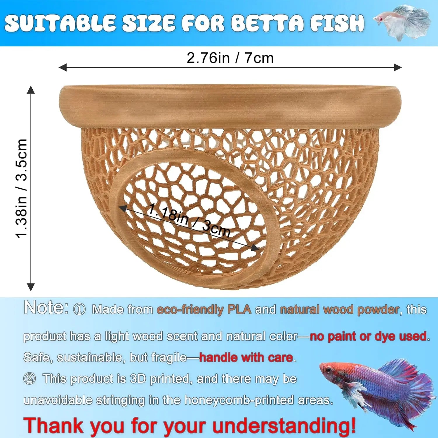 Floating Betta & Shrimp Cave - Printed Aquarium Hammock, Feeder & Rest Spot - Floating Betta Log & Cave Decor for Nano Tanks, Corydoras, Shrimp & Small Fish - Safe PLA, Pending