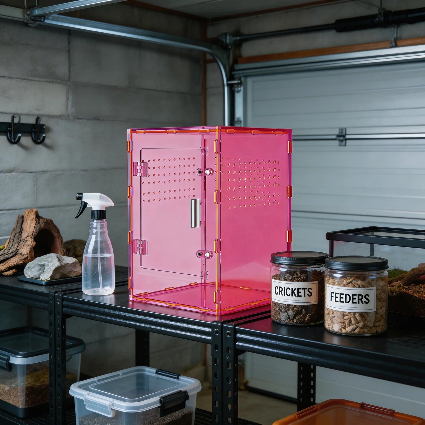 8X8X12 Acrylic Reptile Tank Cyberpunk Pink Terrarium Enclosure for Crested Geckos & Small Pets with Tropical Rainforest Inspired Design