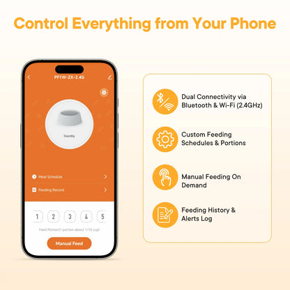 Automatic Cat Feeder, Timed Cat Food Dispenser with APP Control, 10S Voice Recorder, Dual Power Supply, 2.4G Wifi Indoor Programmable Pet Feeder with Desiccant for Small Cats and Dogs