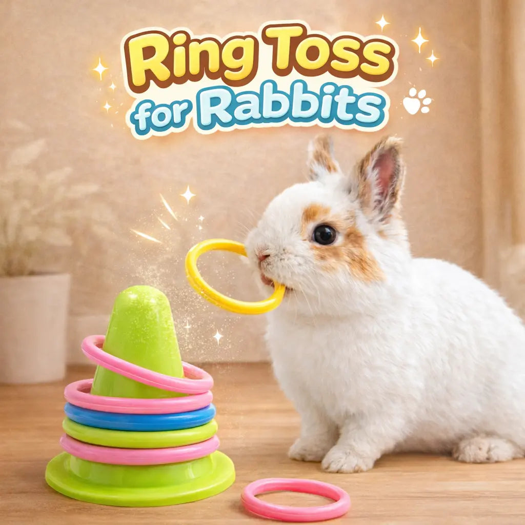 Interactive Rabbit Toy, Durable Plastic Ice Cream Tub with Colorful Rings Toy, Batteryless Chew Toy for Boredom Relief of Bunny and Guinea Pig