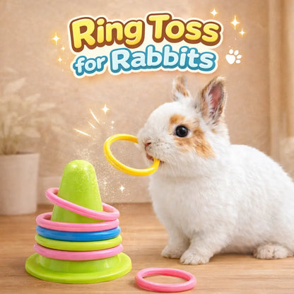 Interactive Rabbit Toy, Durable Plastic Ice Cream Tub with Colorful Rings Toy, Batteryless Chew Toy for Boredom Relief of Bunny and Guinea Pig