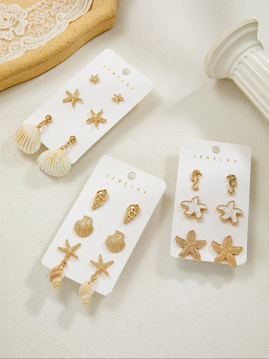 Starfish & Shell & Mermaid Design Earrings, Fashionable Jewelry for Women & Girls, Trendy All-Match & Exquisite Jewelry for Birthday Gift, High Quality Earrings