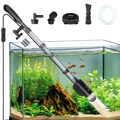 AQQA Aquarium Gravel Cleaner - Electric Automatic 6 in 1 Multi-Functionalaquarium Cleaning Tools Se Water Changer Sand Algae Cleaner Filter Changer for Fish &Turtle Tank