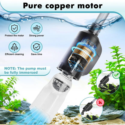 AQQA Aquarium Gravel Cleaner - Electric Automatic 6 in 1 Multi-Functionalaquarium Cleaning Tools Se Water Changer Sand Algae Cleaner Filter Changer for Fish &Turtle Tank