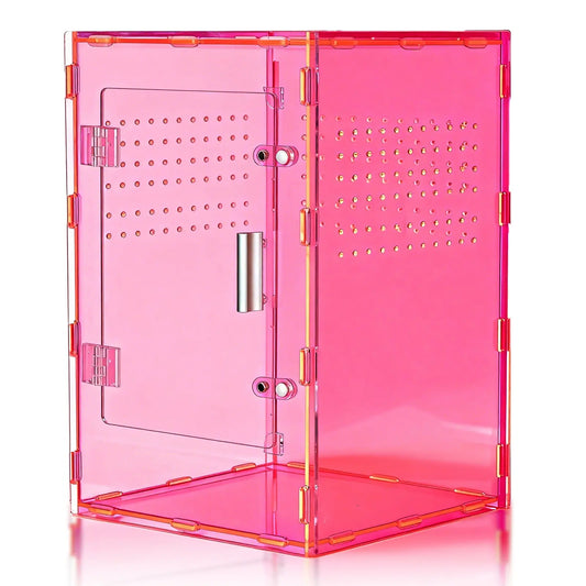 8X8X12 Acrylic Reptile Tank Cyberpunk Pink Terrarium Enclosure for Crested Geckos & Small Pets with Tropical Rainforest Inspired Design