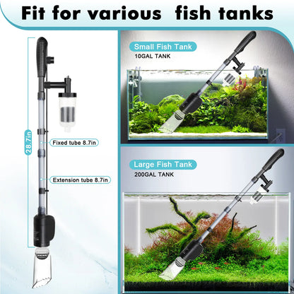 AQQA Aquarium Gravel Cleaner - Electric Automatic 6 in 1 Multi-Functionalaquarium Cleaning Tools Se Water Changer Sand Algae Cleaner Filter Changer for Fish &Turtle Tank
